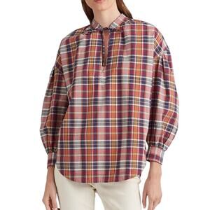 Lauren Ralph Lauren Cotton Madras Tie-Neck Blouse New Size XSmall